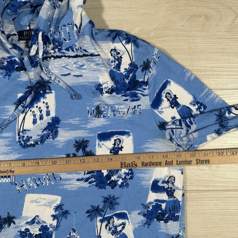 Polo‎ Ralph Lauren Shirt Mens Medium Blue Hooded Aloha Hawaii Floral Vacation - Picture 5 of 7